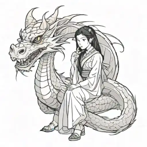 dark Asian girl with a dragon tattoo design idea