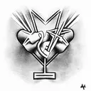 Alcoholics Anonymous , cross and a heart in music lines tattoo design idea