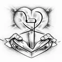 Alcoholics Anonymous , cross and a heart in music lines tattoo design idea