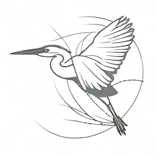 heron in black, gray and white flying away tattoo design idea