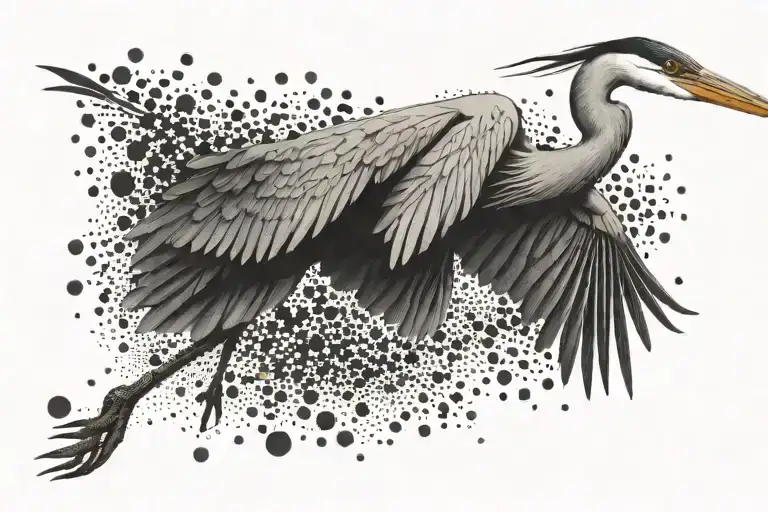 heron in black, gray and white flying away without background  tattoo design idea