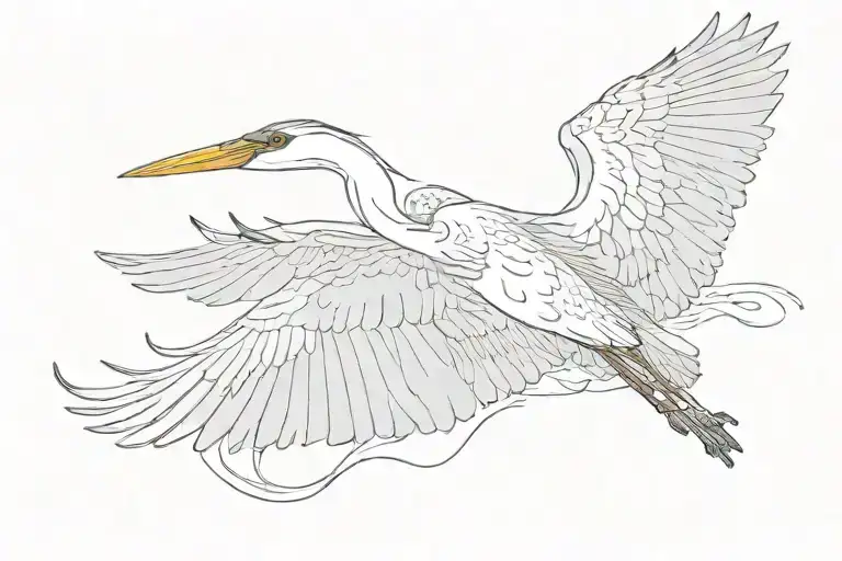 heron in black, gray and white flying away without background  tattoo design idea
