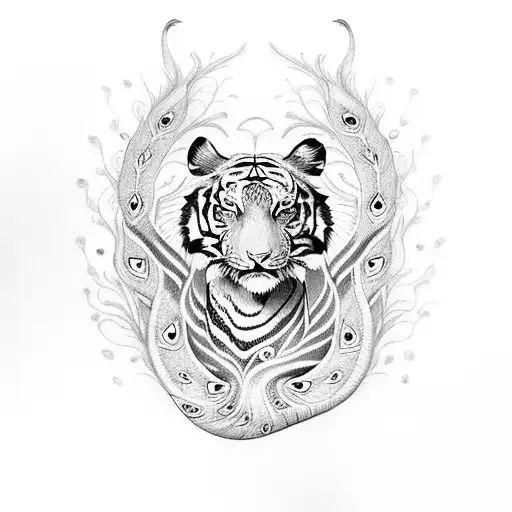 tiger peacock snake mice conected tattoo design idea