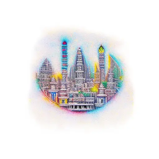 A vibrant depiction of Bangalore cityscape, showcasing the landmarks and memories that hold a special place in your heart tattoo design idea