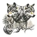 2 adult wolves. two small 3d tattoo in the forest tattoo design idea