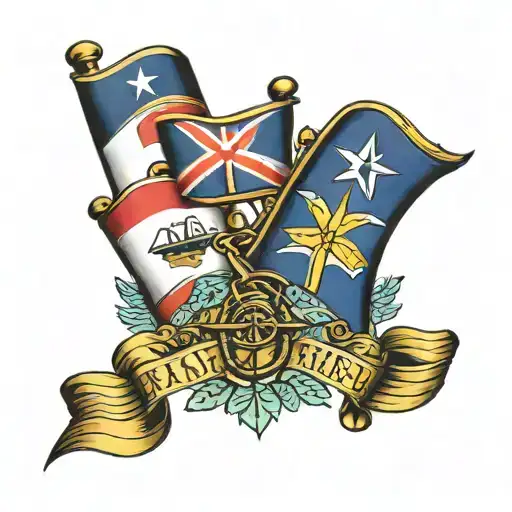 crossed flags, key west flag and Acadian flag  tattoo design idea