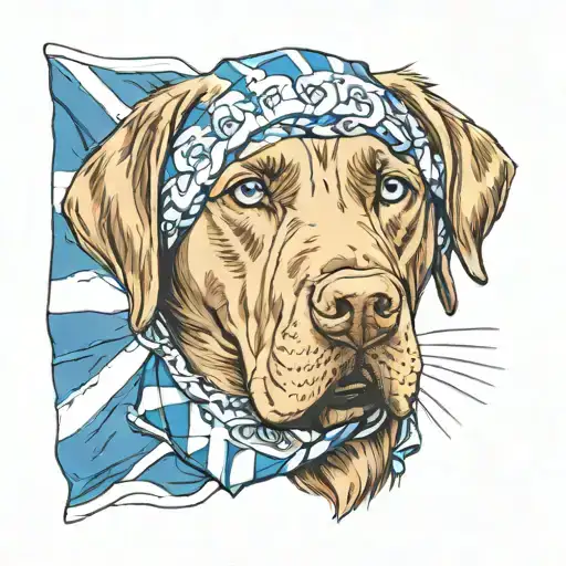 Blue Eyes Labrador with Scotland flag bandana tattoo design idea