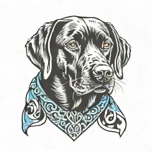 black lab, blue eyes, Scotland bandana tattoo design idea
