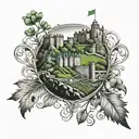 Edinburgh castle with shamrock and thistle intertwined tattoo design idea