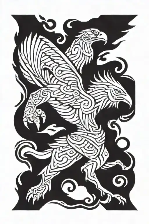 Odin's raven flying with thors hammer, thor running after them with a baby in hes hands tattoo design idea