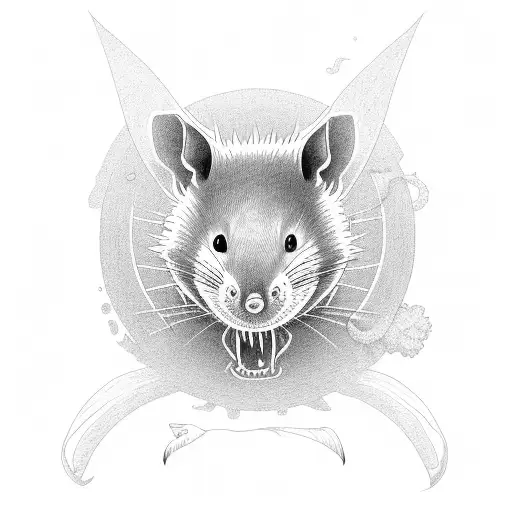 anthropomorphic Ninja rat with sun setting behind tattoo design idea