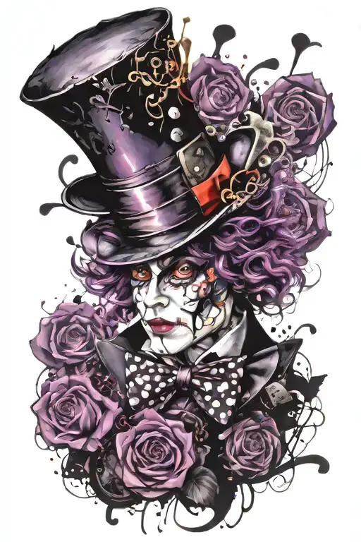 Alice in wonderland mad hatter purple and black tattoo design idea
