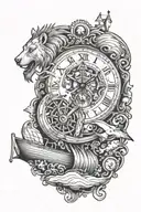 Noahs Ark and clock face tattoo design idea