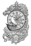 Noahs Ark and clock face tattoo design idea