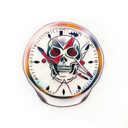 Clock kid skull  tattoo design idea