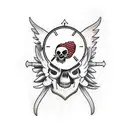 Clock kid skull  tattoo design idea