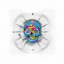 Clock kid skull  tattoo design idea