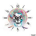 Clock kid skull  tattoo design idea