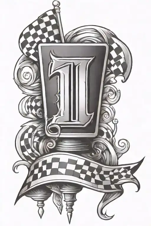 Number 1 with chequered flag inside tattoo design idea