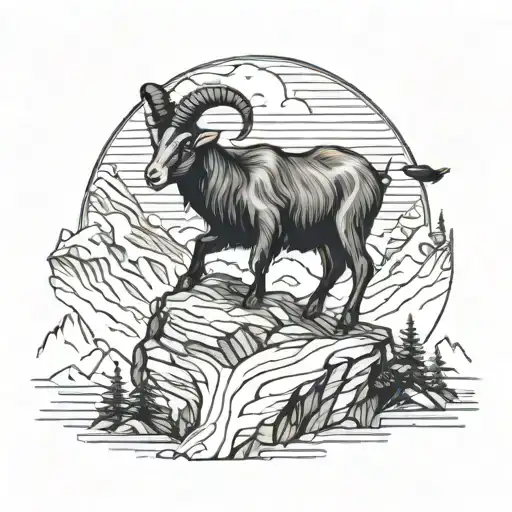 Goat in the mountains tattoo design idea