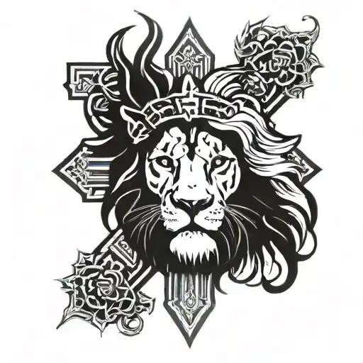 jesus cross lion strong tattoo design idea