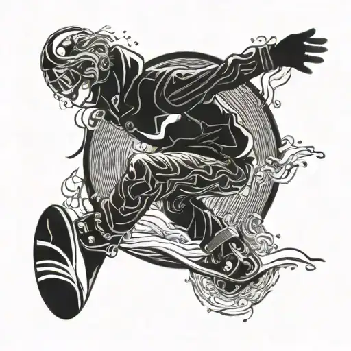 A snowboarder carving through a wave of sound waves representing music tattoo design idea