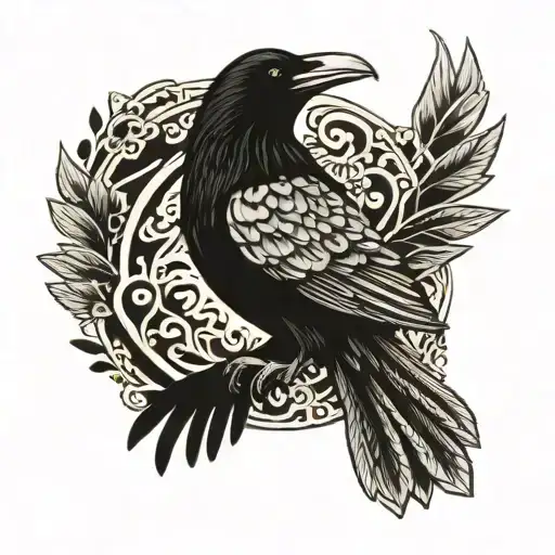 raven Slavic pattern amulet right forearm of the right hand black tattoo design idea