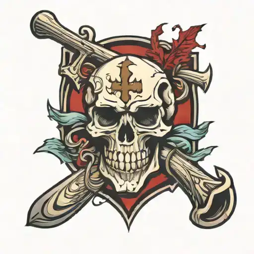 skull and cross baseball bats tattoo design idea