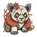 angry panda with cat tattoo design idea