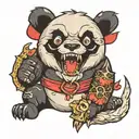 angry panda with cat tattoo design idea