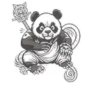 angry panda with cat tattoo design idea