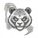 angry panda with cat tattoo design idea
