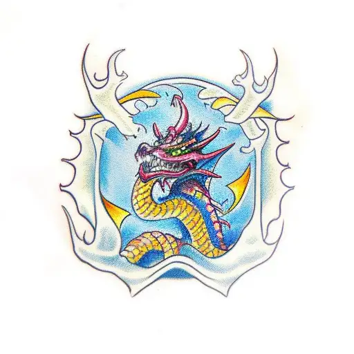 a dragon with three heads tattoo design idea