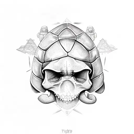 Turtles, treasures, triangle, skull tattoo design idea