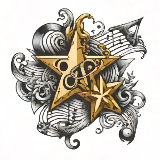 star and music note intertwined tattoo design idea