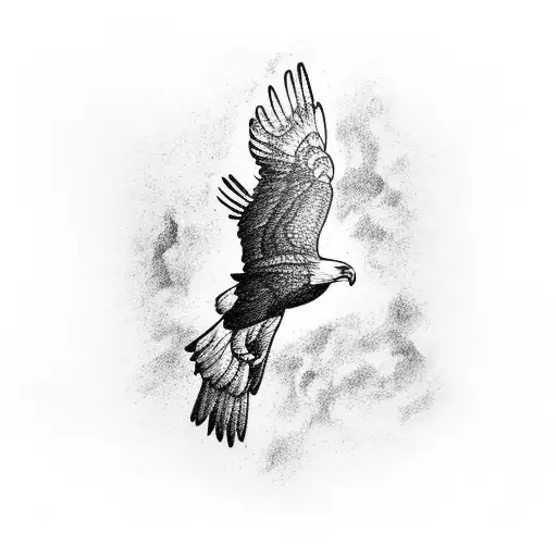 Blackwork "An Eagle Soaring Above A Boxing Ring" Tattoo Idea BlackInk AI