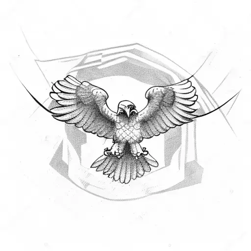 Blackwork "An Eagle Soaring Above A Boxing Ring" Tattoo Idea BlackInk AI