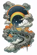 rainbow bridge towards the clouds tattoo design idea
