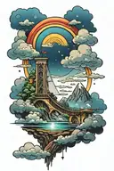 rainbow bridge towards the clouds tattoo design idea