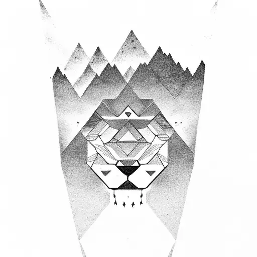 dark path which represents a hard time in life, leading into a brighter path and finishing with a lion on a mountain top tattoo design idea