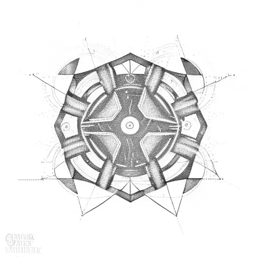 Gun parts arranged in a geometric diagram tattoo design idea