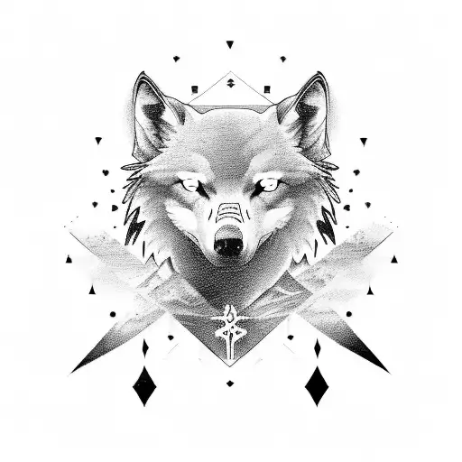 Raven and wolf runes tattoo design idea