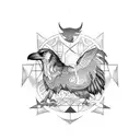 Raven and wolf runes tattoo design idea