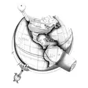 simple globe and orbiting airplane tattoo design idea