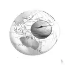 simple globe and orbiting airplane tattoo design idea