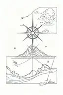 tattoo about travel, with a compass, the mount, the ocean, the earth, a plane along the spine tattoo design idea