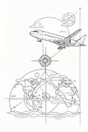 tattoo about travel, with a compass, the mount, the ocean, the earth, a plane along the spine tattoo design idea