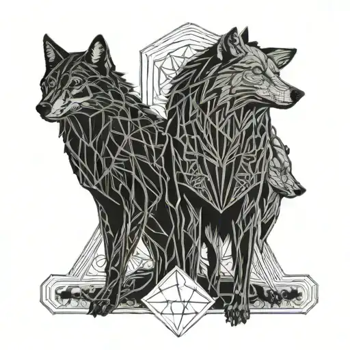 two wolves, one coming out of the darkness and the other going into it, accompanied by the quote "Light and darkness within us." tattoo design idea