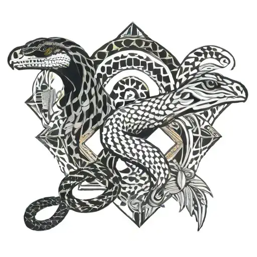 Abstract portrait of mixed animal snake and crow with complex geometric pattern on background. tattoo design idea