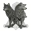 two wolves, one coming out of the darkness and the other going into it, accompanied by the quote "Light and darkness within us." tattoo design idea